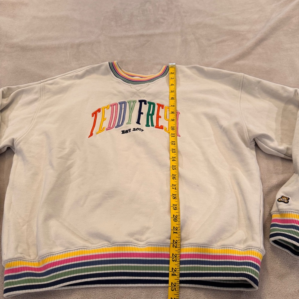 Teddy Fresh Rainbow Striped Crewneck Sweatshirt Streetwear Retro Pastel Sz L - Picture 6 of 10
